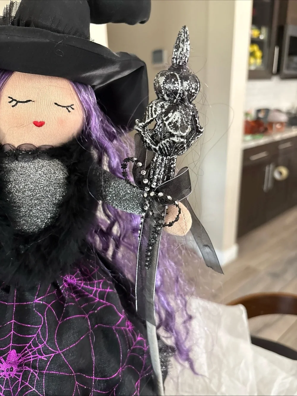 Halloween Fabric Witch Doll Purple Self Stands Cloth Doll Tabletop Decor 23